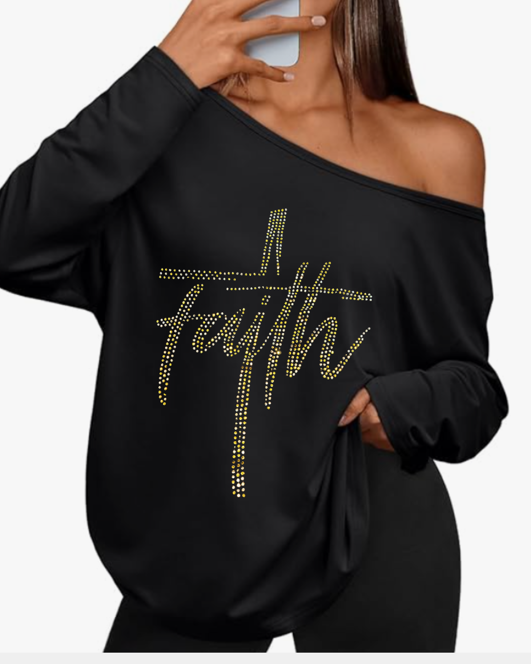 Off the Shoulder Long Sleeve Oversized Faith Shirt