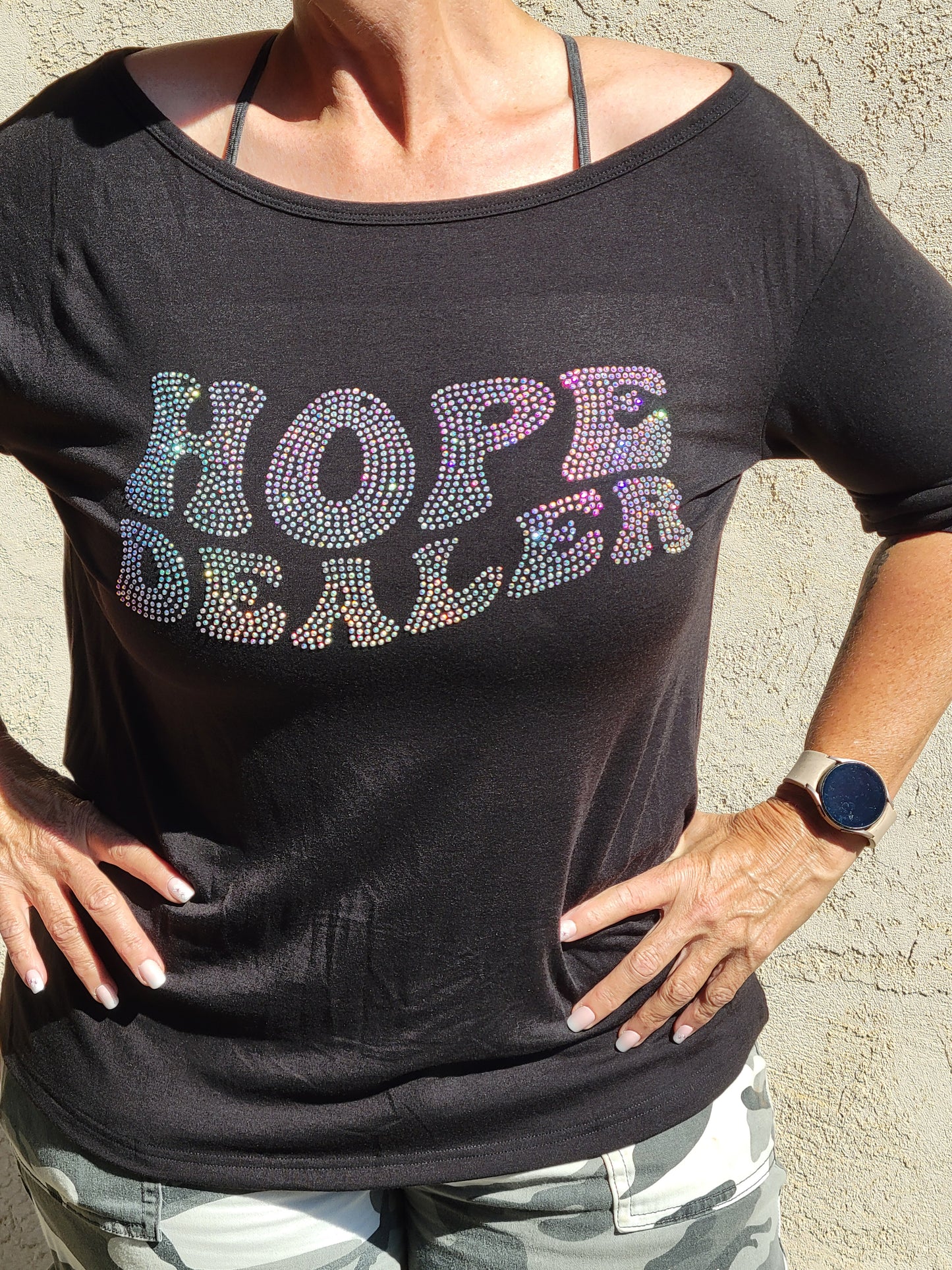 Off the shoulder long sleeve Hope Dealer shirt with wings on the back