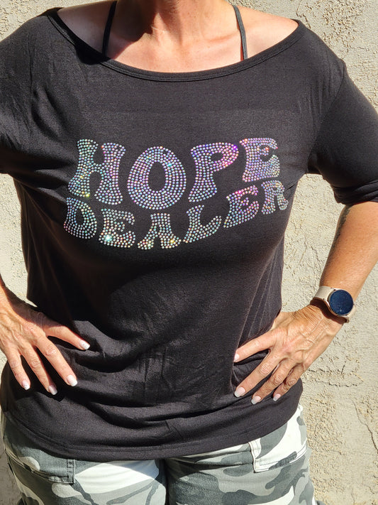 Off the shoulder long sleeve Hope Dealer shirt with wings on the back