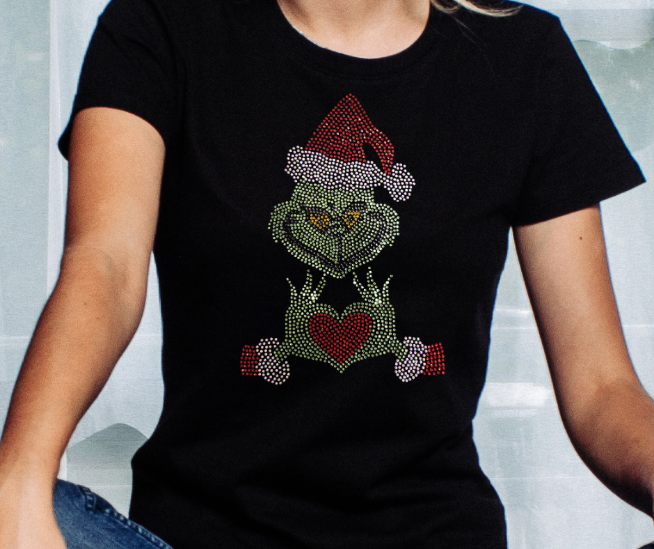 Christmas Grinch Comfy Rhinestone Hoodie Blinged out Beauty